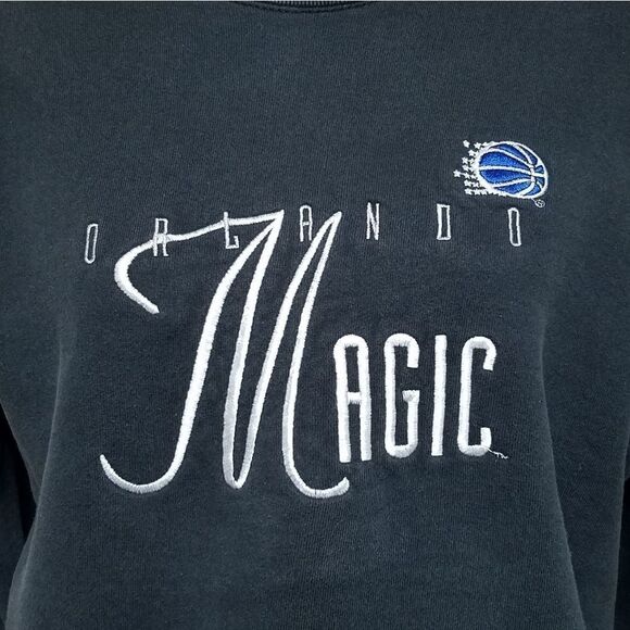 VINTAGE 1980s Front Row Orlando Magic Black Printed USA Made Warm Sweatshirt Med - Picture 8 of 14